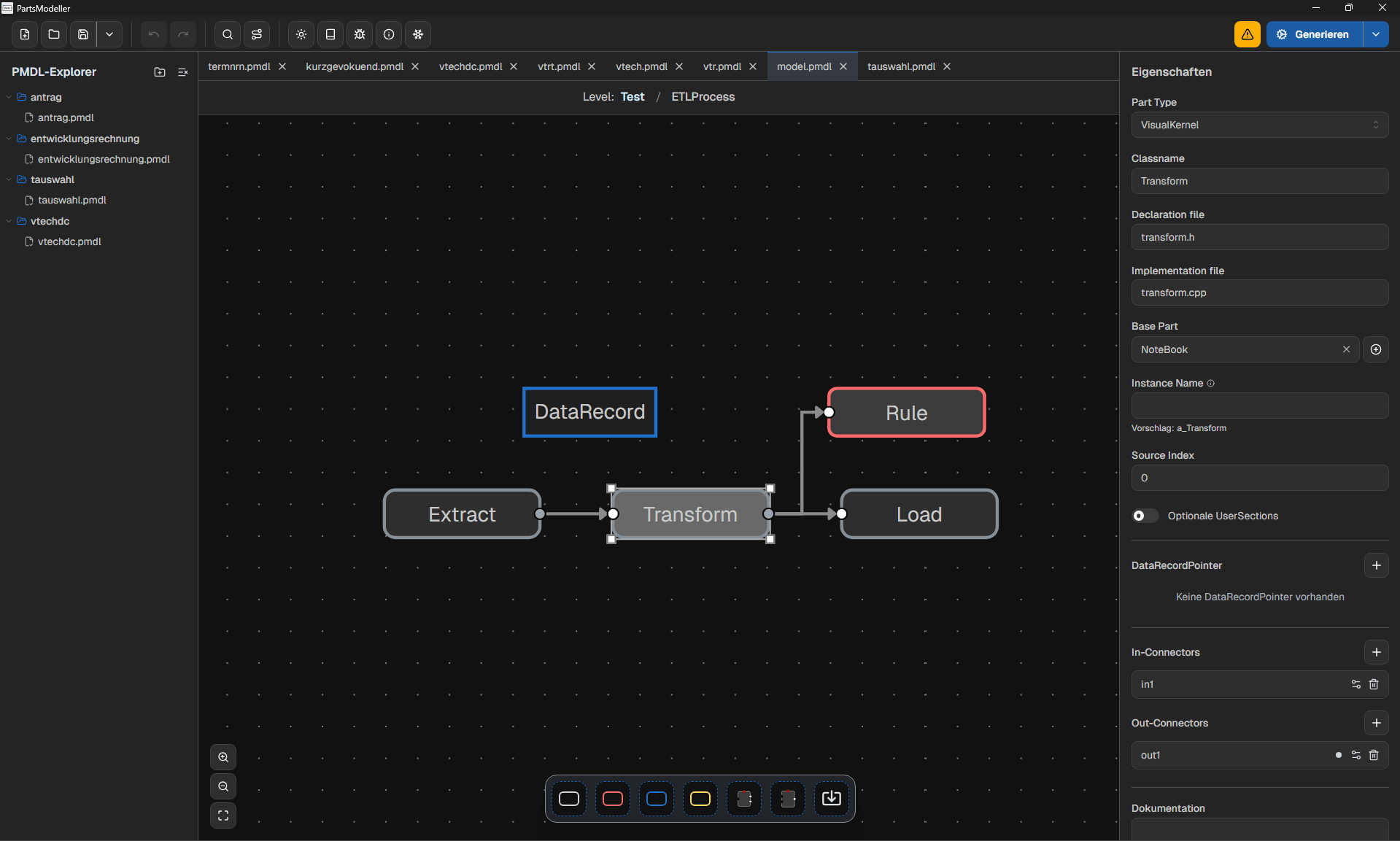 PartsModeller Benutzeroberfläche